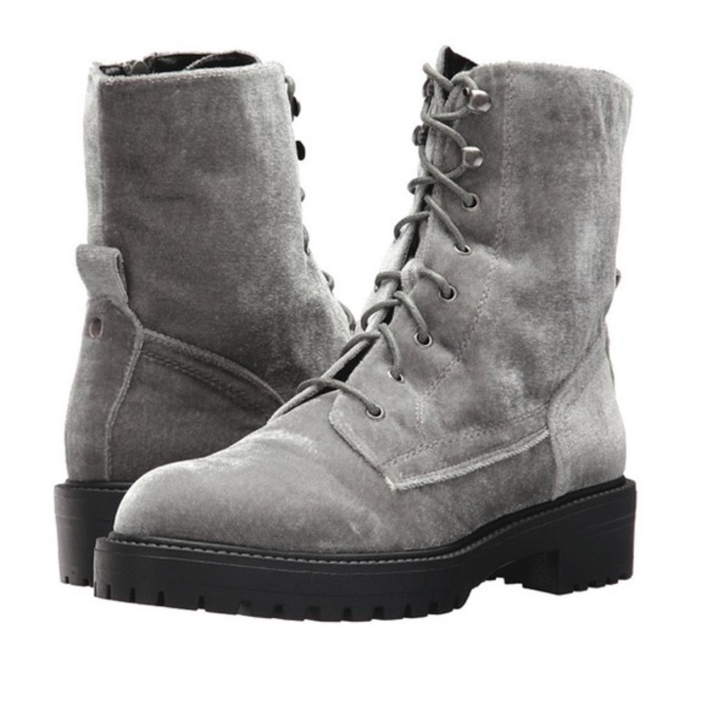 Report grey velvet combat boots